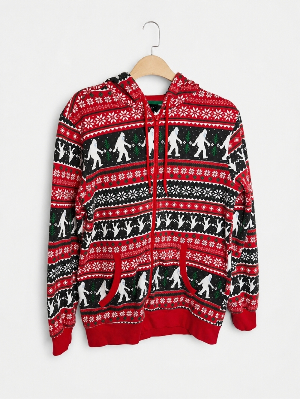 Old River Yeti Sasquatch Christmas Hoodie Full Zip Men’s Small Ugly Sweater